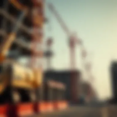 Construction site with cranes and equipment in action