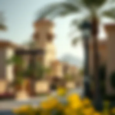 A vibrant neighborhood showcasing unique architecture and lush landscapes in Dubai