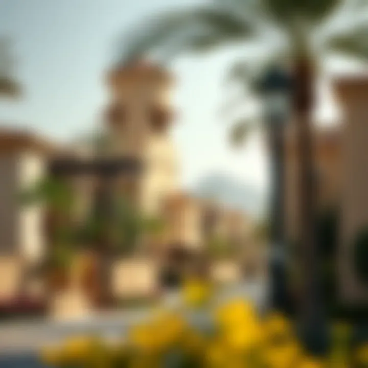 A vibrant neighborhood showcasing unique architecture and lush landscapes in Dubai