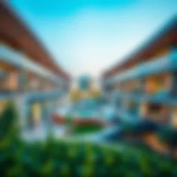 A panoramic view of a UK university campus in Dubai showcasing its modern architecture