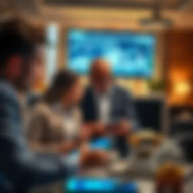 Investors Analyzing Dubai's Real Estate Data Investors analyzing property market data on digital devices