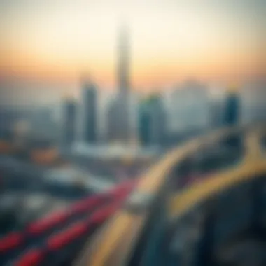 Aerial view of Dubai's skyline with metro lines