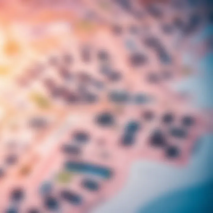 A detailed map highlighting various neighborhoods in Dubai