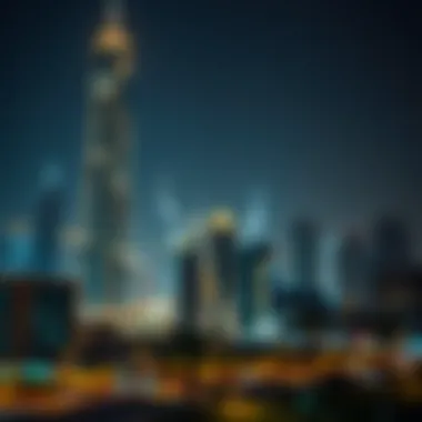 Night view of Zabeel One Tower illuminated against the Dubai skyline